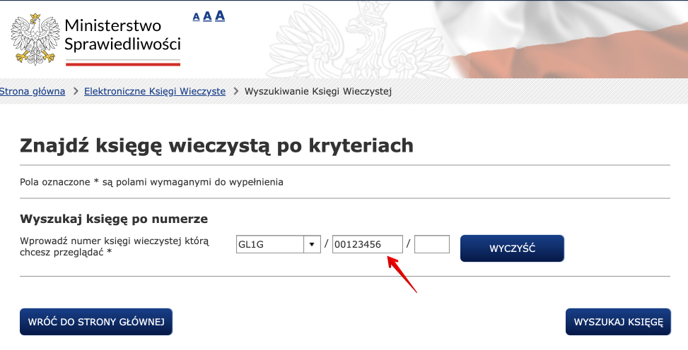 Stary numer księgi wieczystej - wpisanie numeru porządkowego