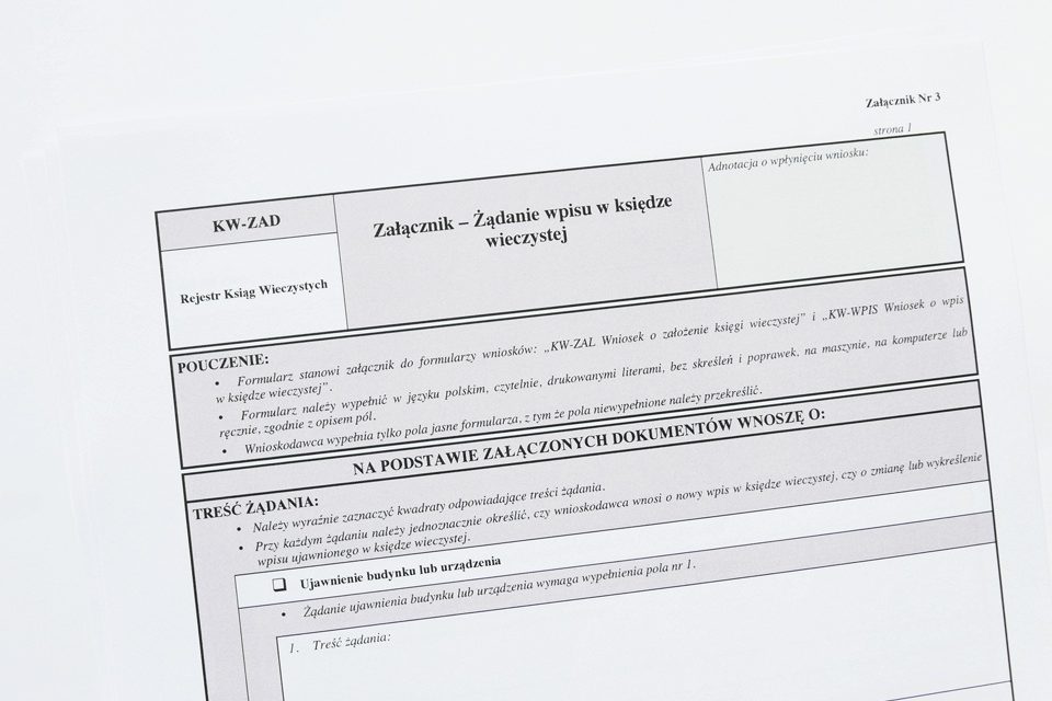 Formularz KW-ZAD - Żądanie wpisu w księdze wieczystej