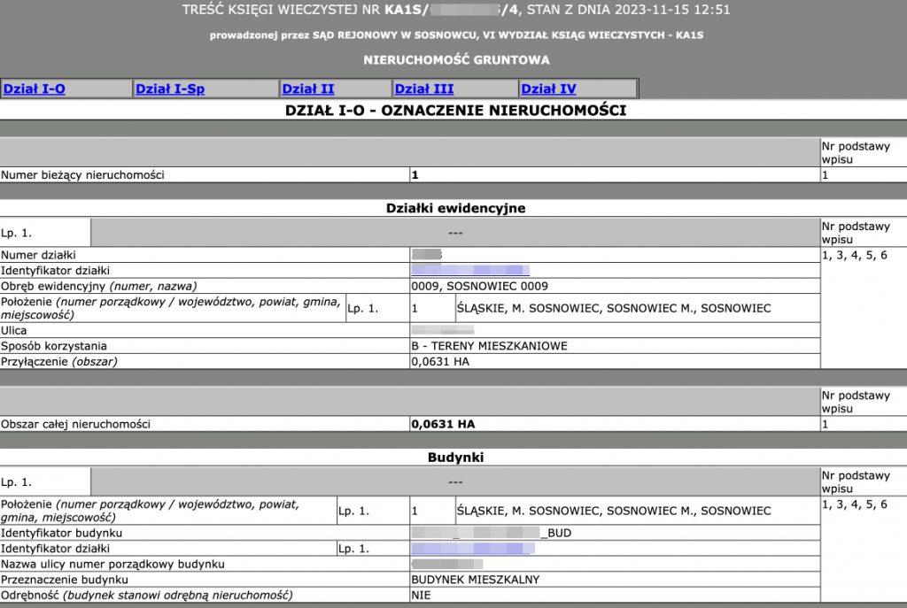 Dział I-O "Oznaczenie nieruchomości" - przykład