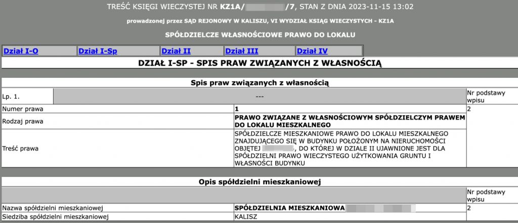 Dział I-Sp "Spis praw związanych z własnością" - przykład