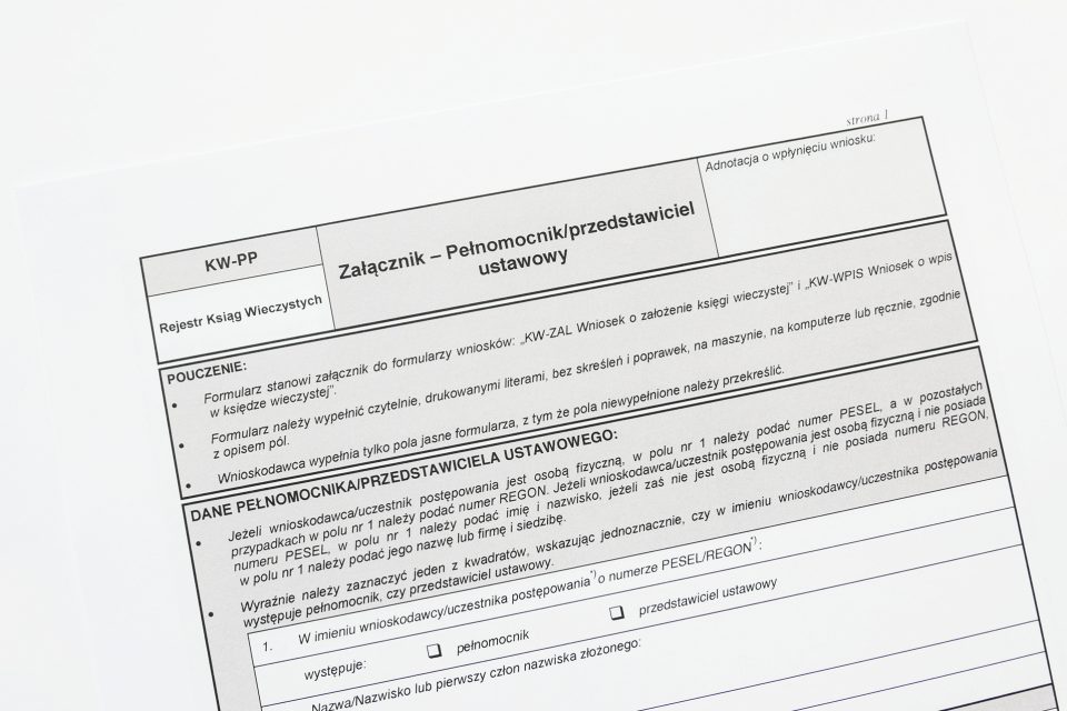 Formularz KW-PP - Pełnomocnik/przedstawiciel ustawowy
