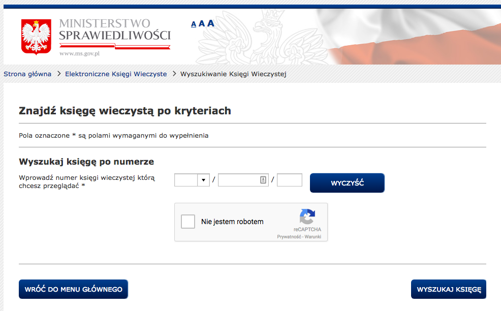 System EKW - wyszukiwanie księgi wieczystej.