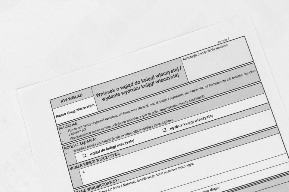 Formularz KW-WGLAD - Wniosek o wgląd do księgi wieczystej / wydanie wydruku księgi wieczystej