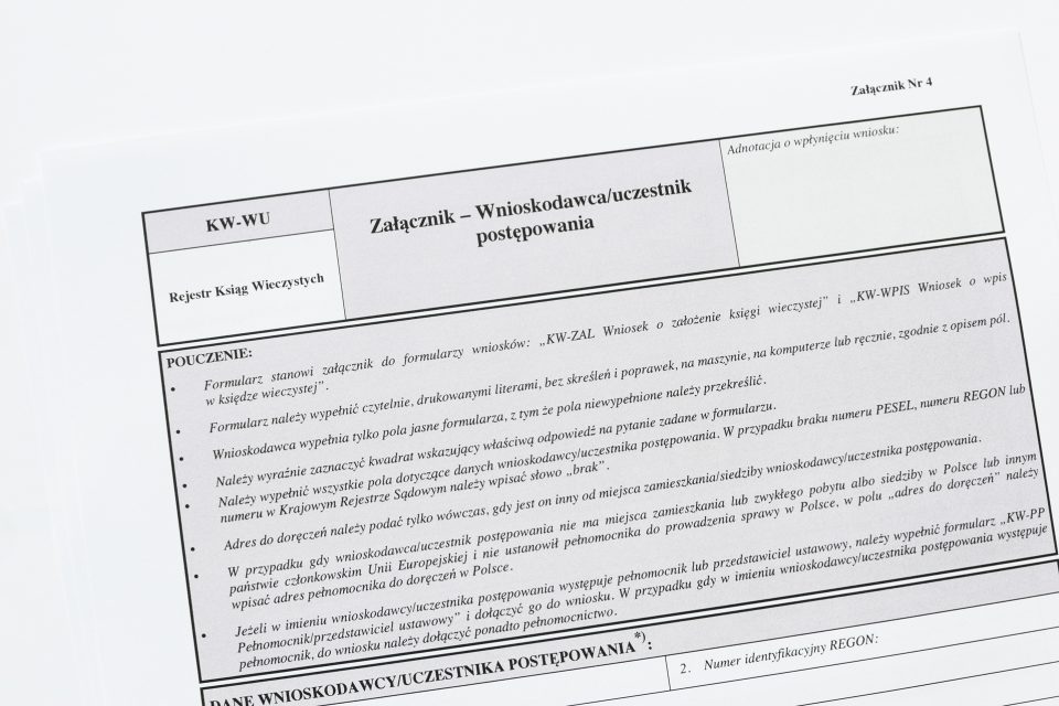 Formularz KW-UW - Wnioskodawca/Uczestnik postępowania