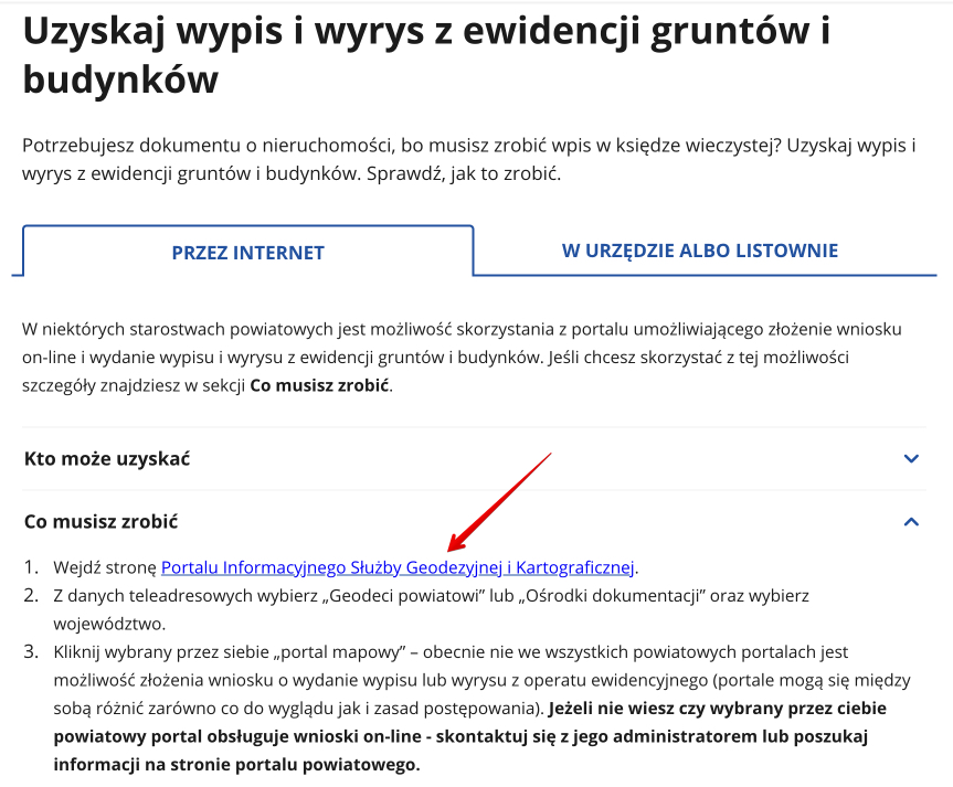 Wypis z rejestru gruntów i wyrys z mapy ewidencyjnej - Portal Informacyjny Służby Geodezyjnej i Kartograficznej
