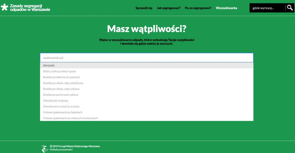Wyszukiwarka do segregacji odpadów