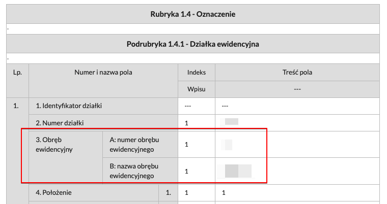 Numer i nazwa obrębu ewidencyjnego w księdze wieczystej