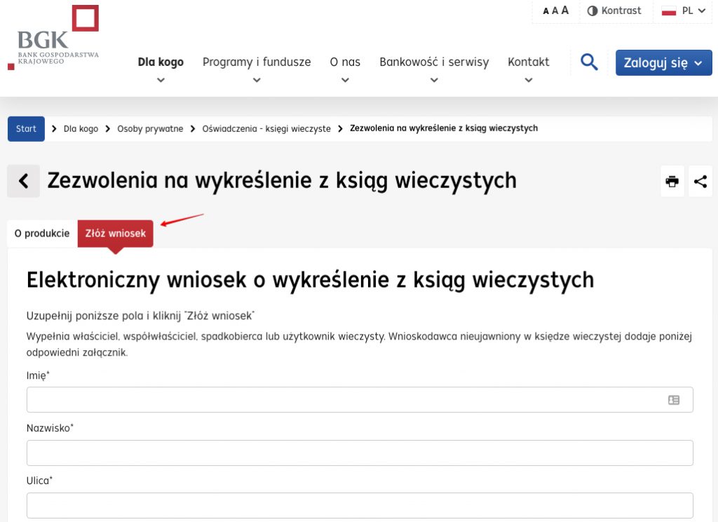 BGK - wniosek o zezwolenie na wykreślenie z ksiąg wieczystych