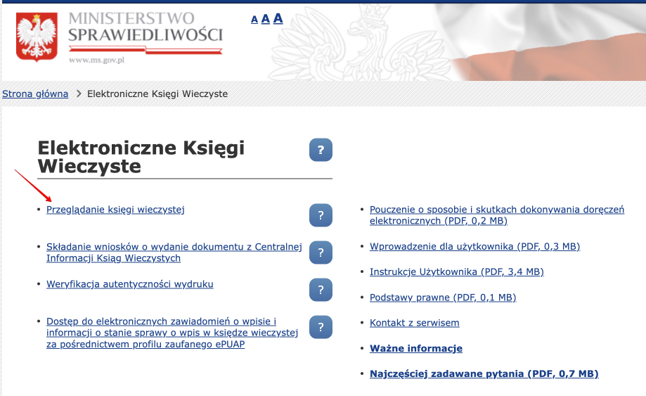 Przeglądarka ksiąg wieczystych - strona główna