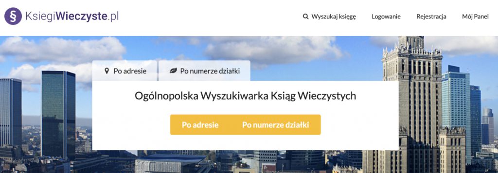 Wyszukiwarka ksiąg wieczystych - wybór opcji wyszukiwania