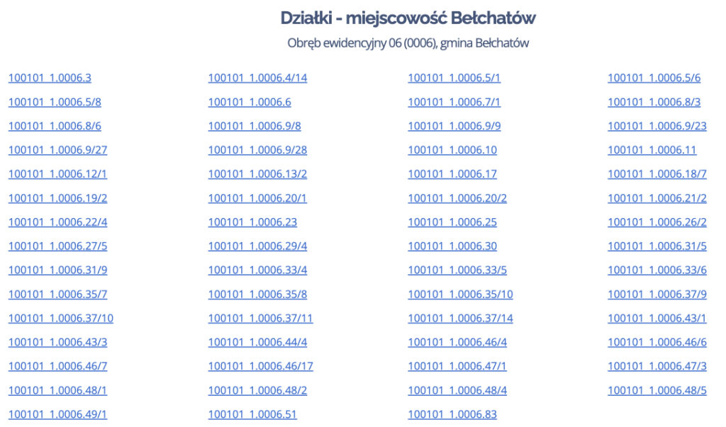 Geoportal360.pl - katalog z numerami działek według obrębów ewidencyjnych